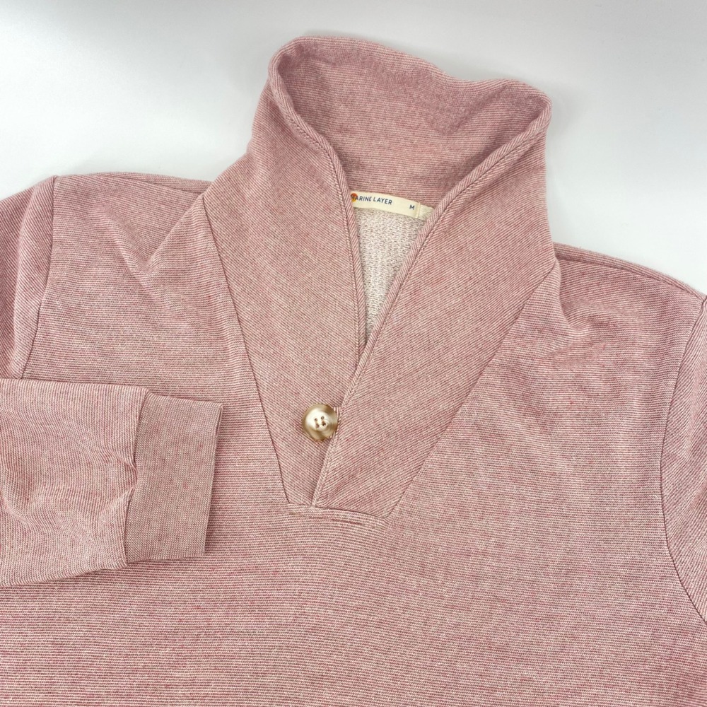 Marine Layer Sweatshirt Mens M‎ Pink Shawl Collar Button Pullover French Terry